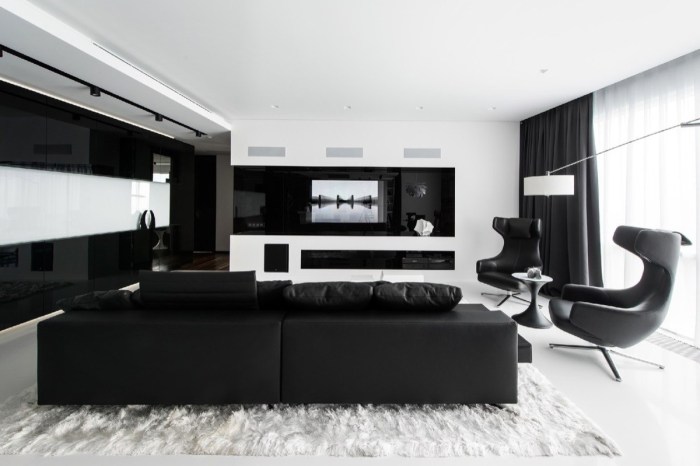 Living room black white ideas rooms monochrome furniture grey couch decorating wall monochromatic rug leather indoor tinted large windows magic